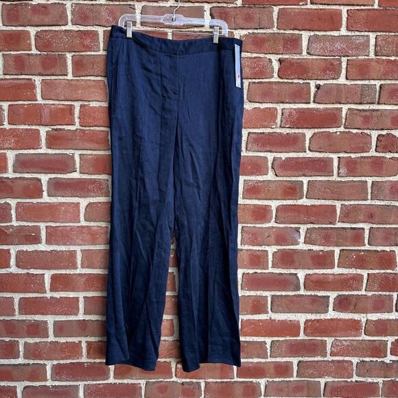 Classiques Entier $229 Women's Linen Flare Trouser pants Navy Blue Size 12 NWT - Picture 2 of 9